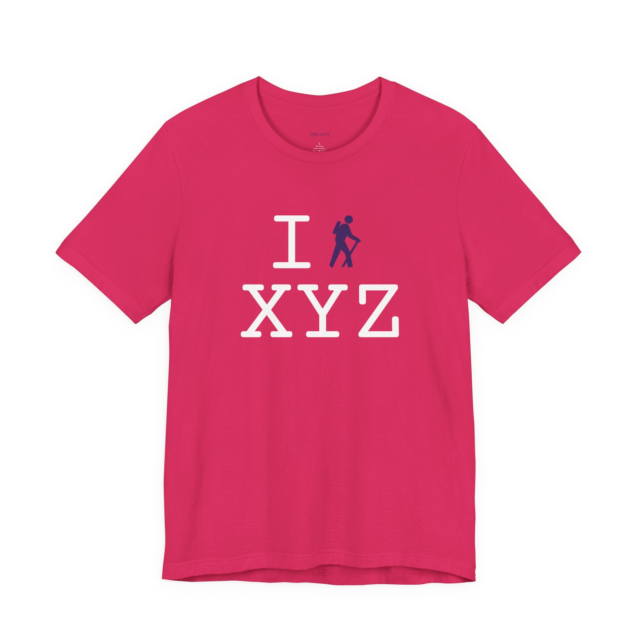 I Hike ___ unisex T, purple hiker