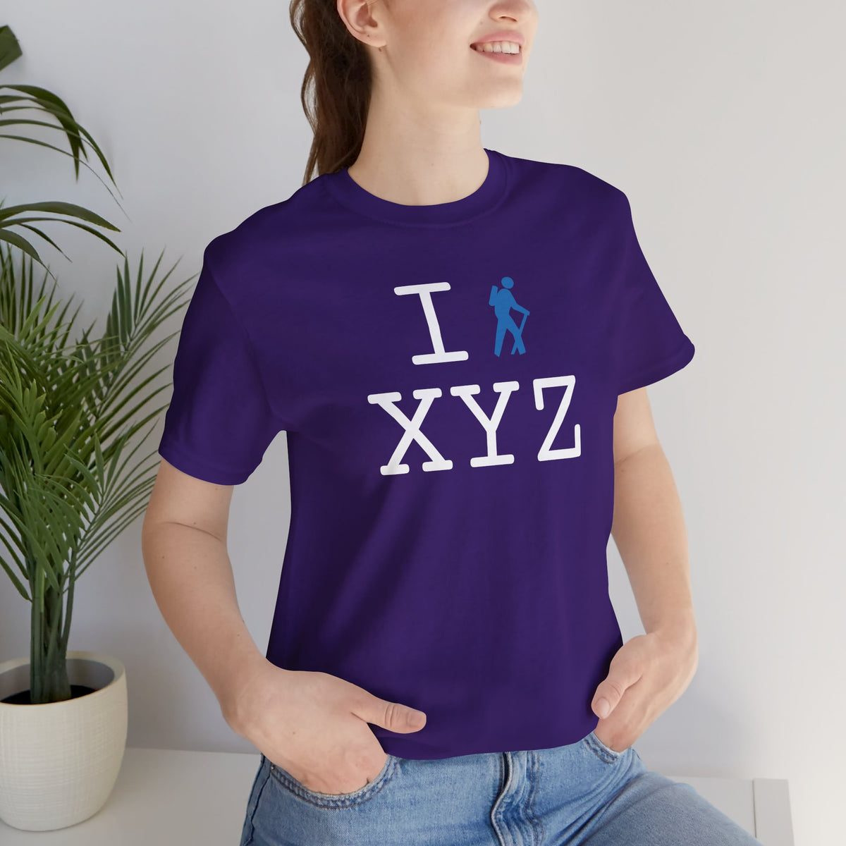 I Hike unisex T, light blue hiker