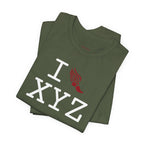 I Run unisex T, crimson logo