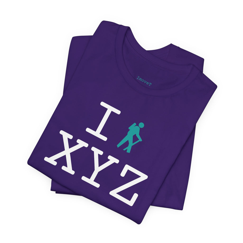 I Hike unisex T, teal hiker