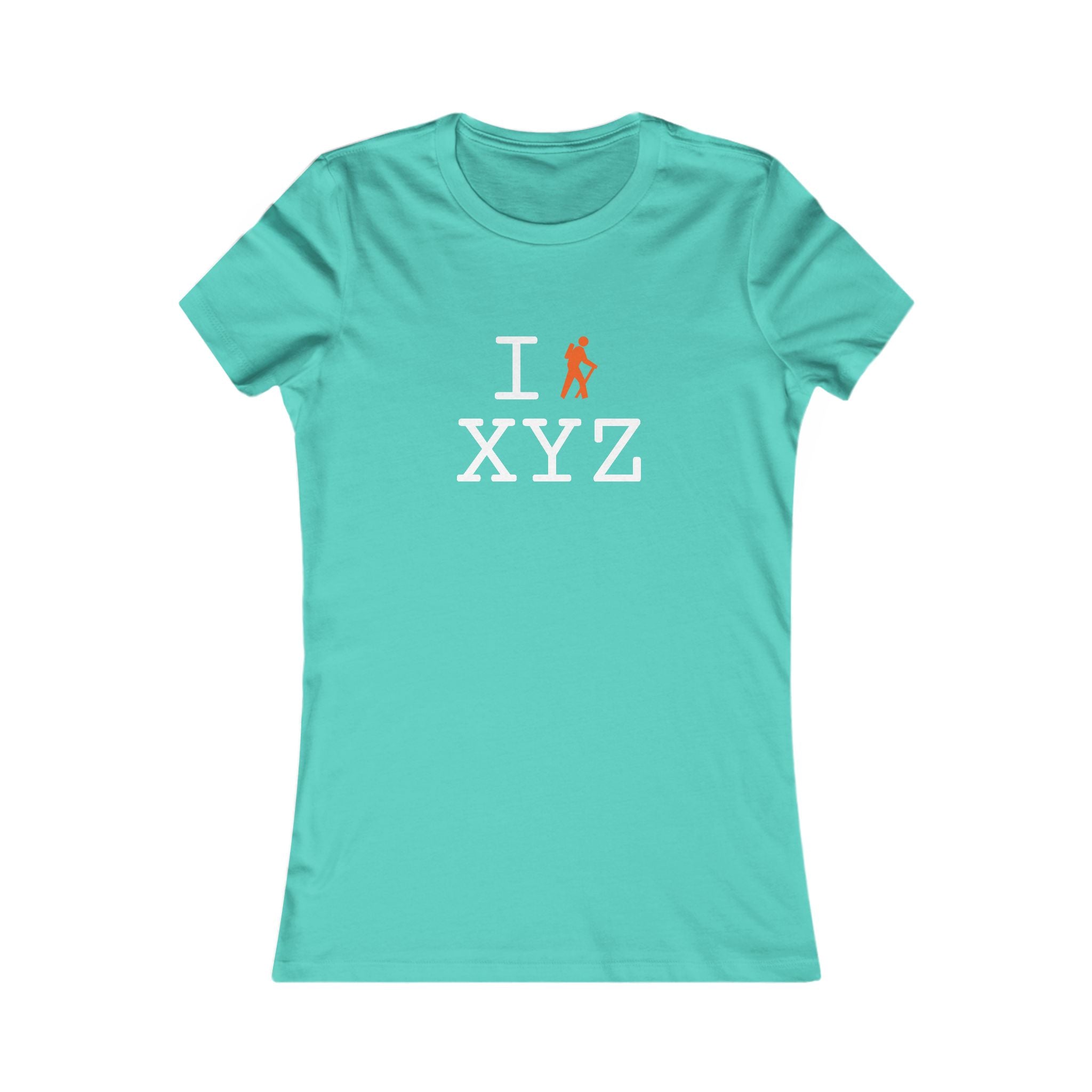 "I Hike ___" women's T, orange hiker