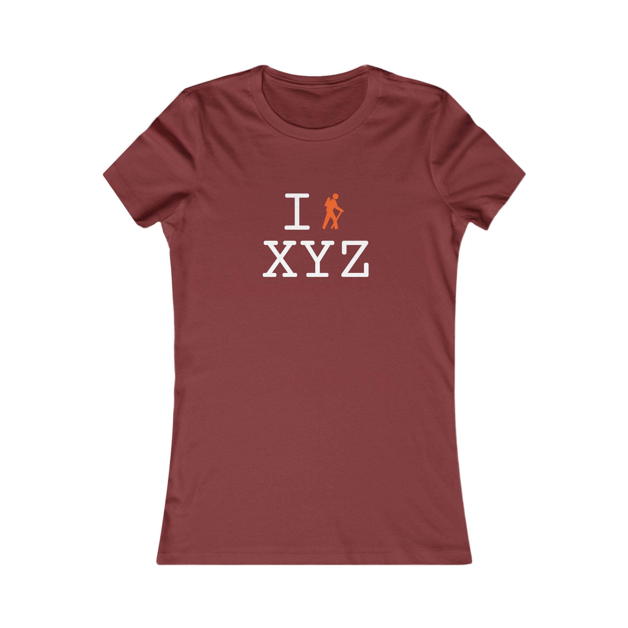 "I Hike ___" women's T, orange hiker