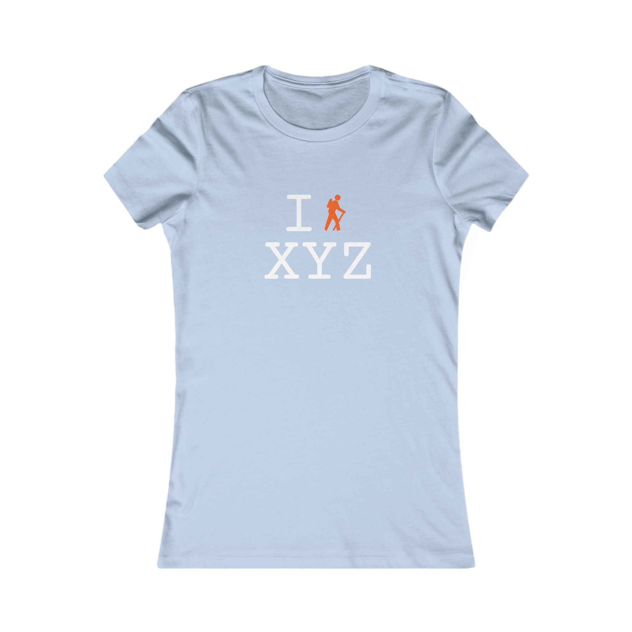 "I Hike ___" women's T, orange hiker