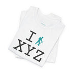 I Hike unisex T, teal hiker