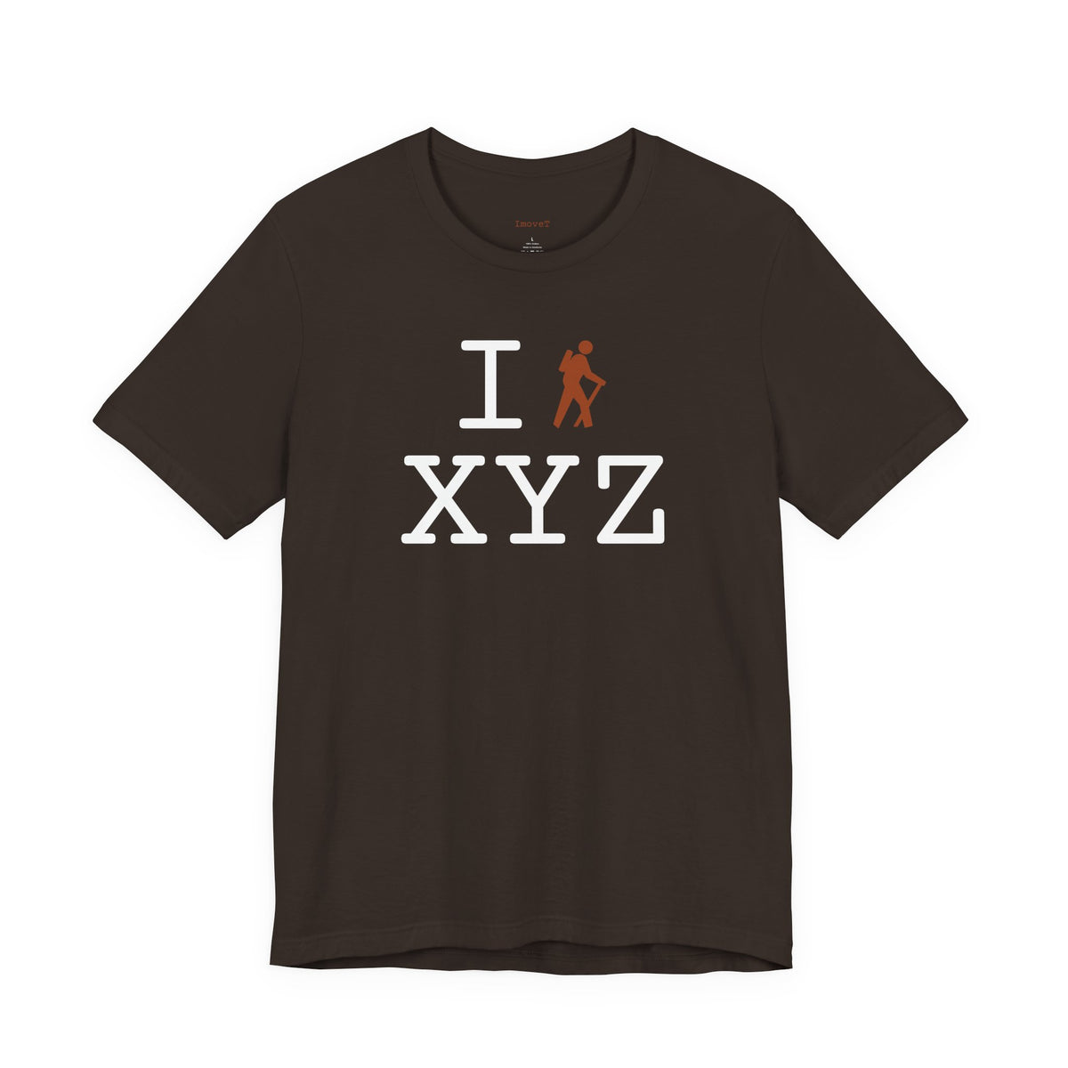 I Hike unisex T, dark orange hiker