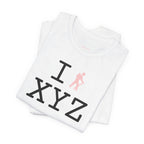 I Hike unisex T, pink hiker