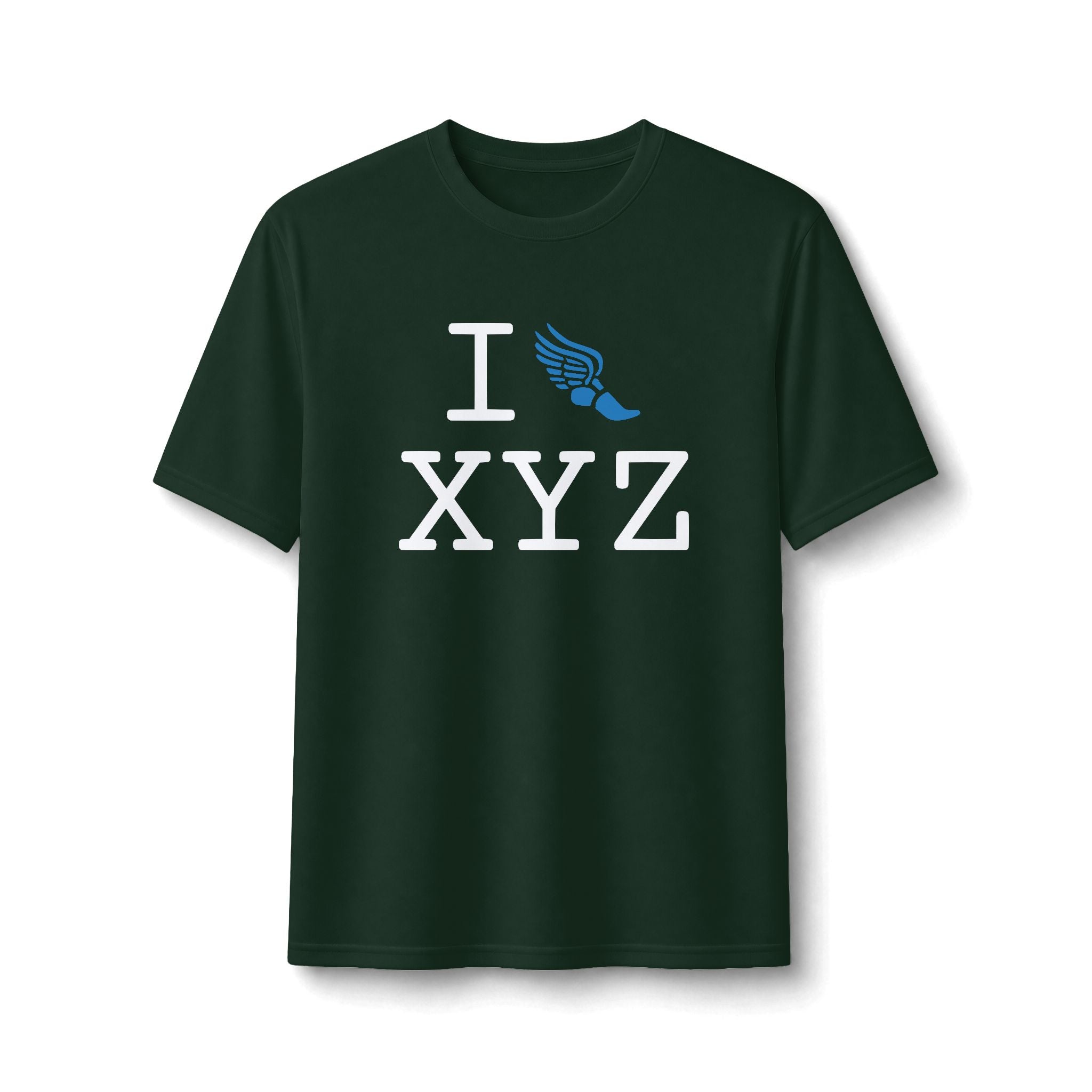 I Run ___ athletic T, light blue logo