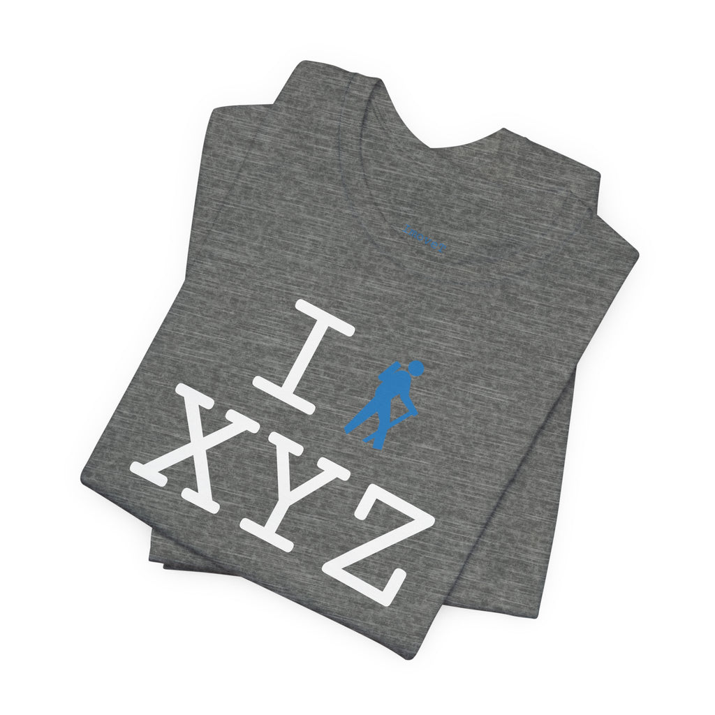 I Hike unisex T, light blue hiker