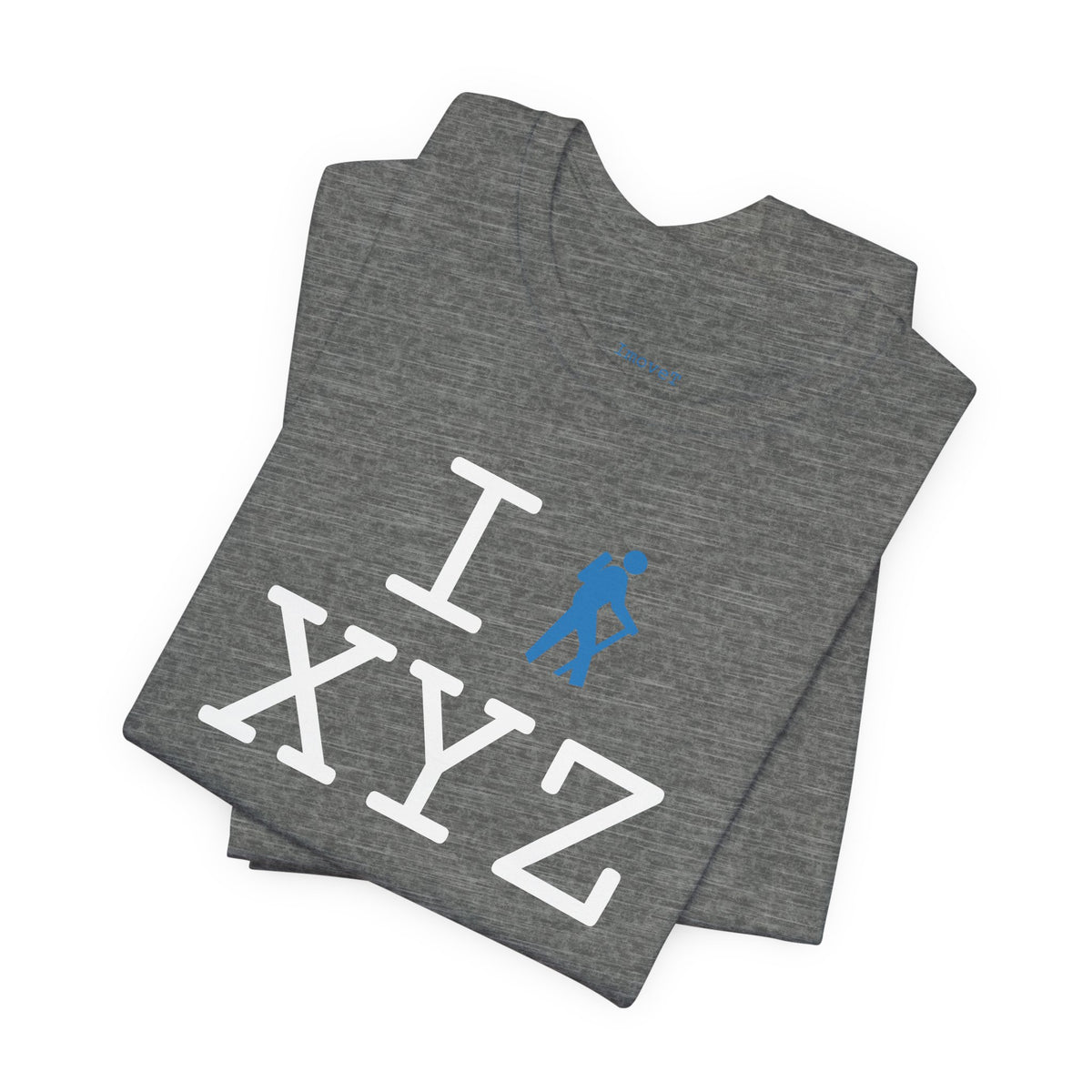 I Hike unisex T, light blue hiker