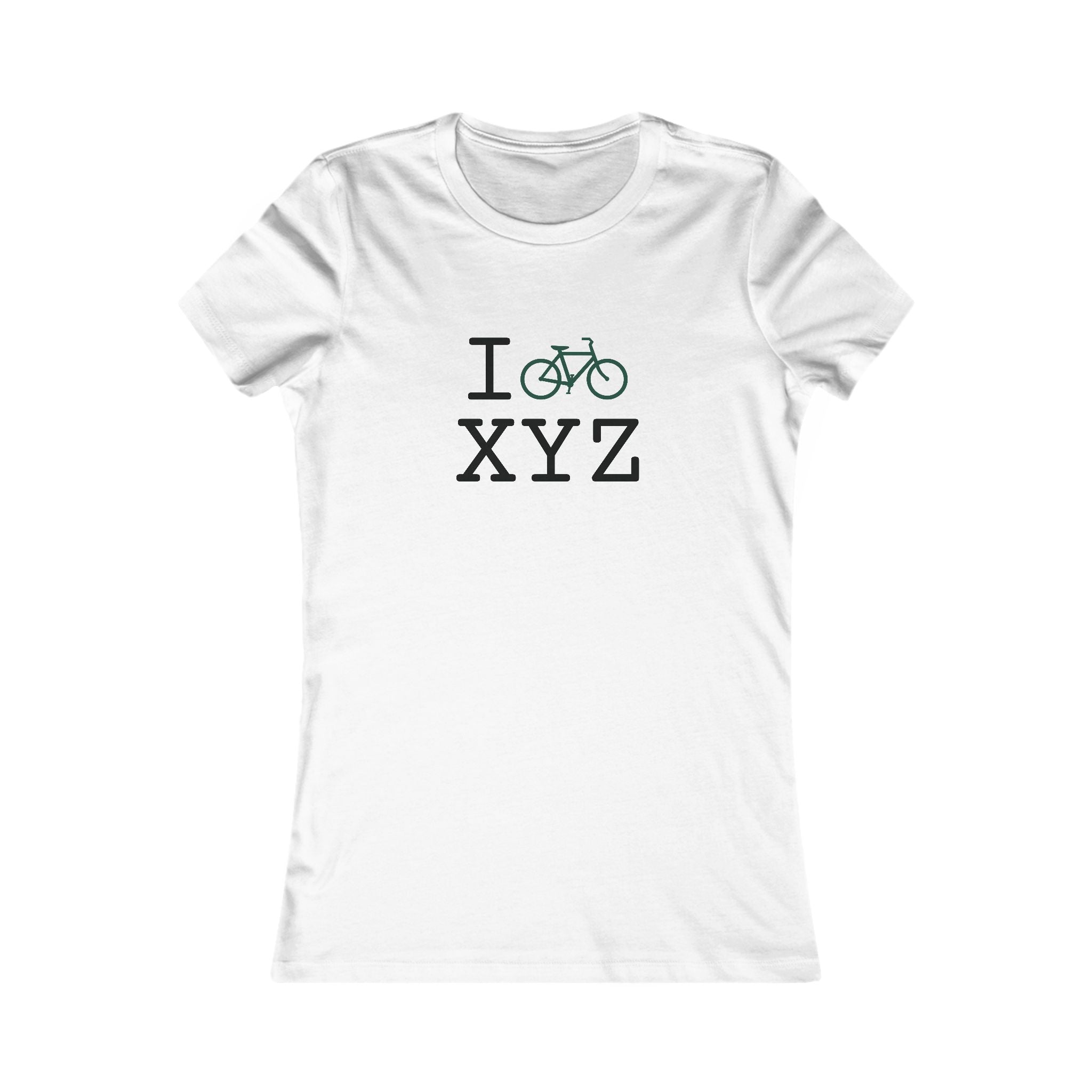 "I Bike ___" women's T, dark green bike