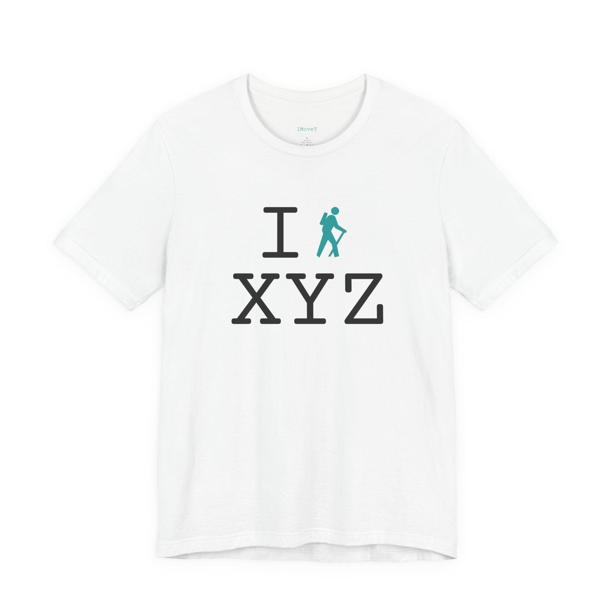 I Hike ___ unisex T, teal hiker