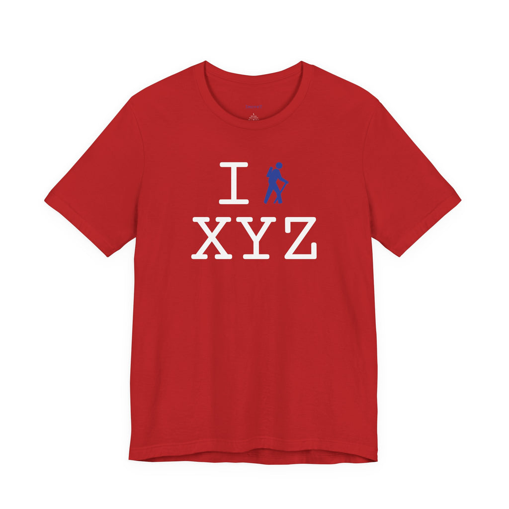 I Hike unisex T, blue hiker