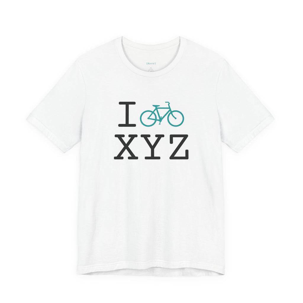 I Bike ___ unisex T, teal bike