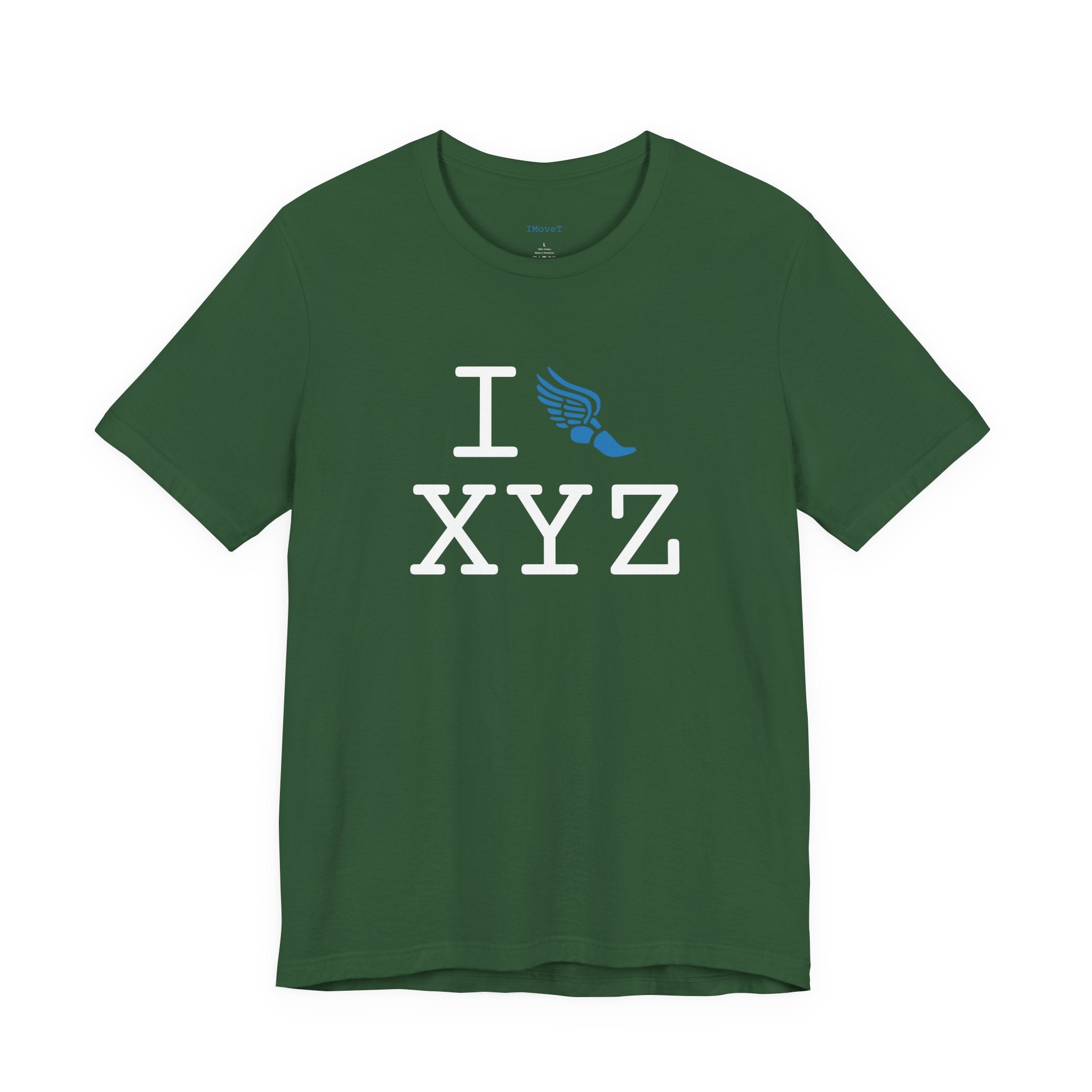 I Run ___ unisex T, light blue logo