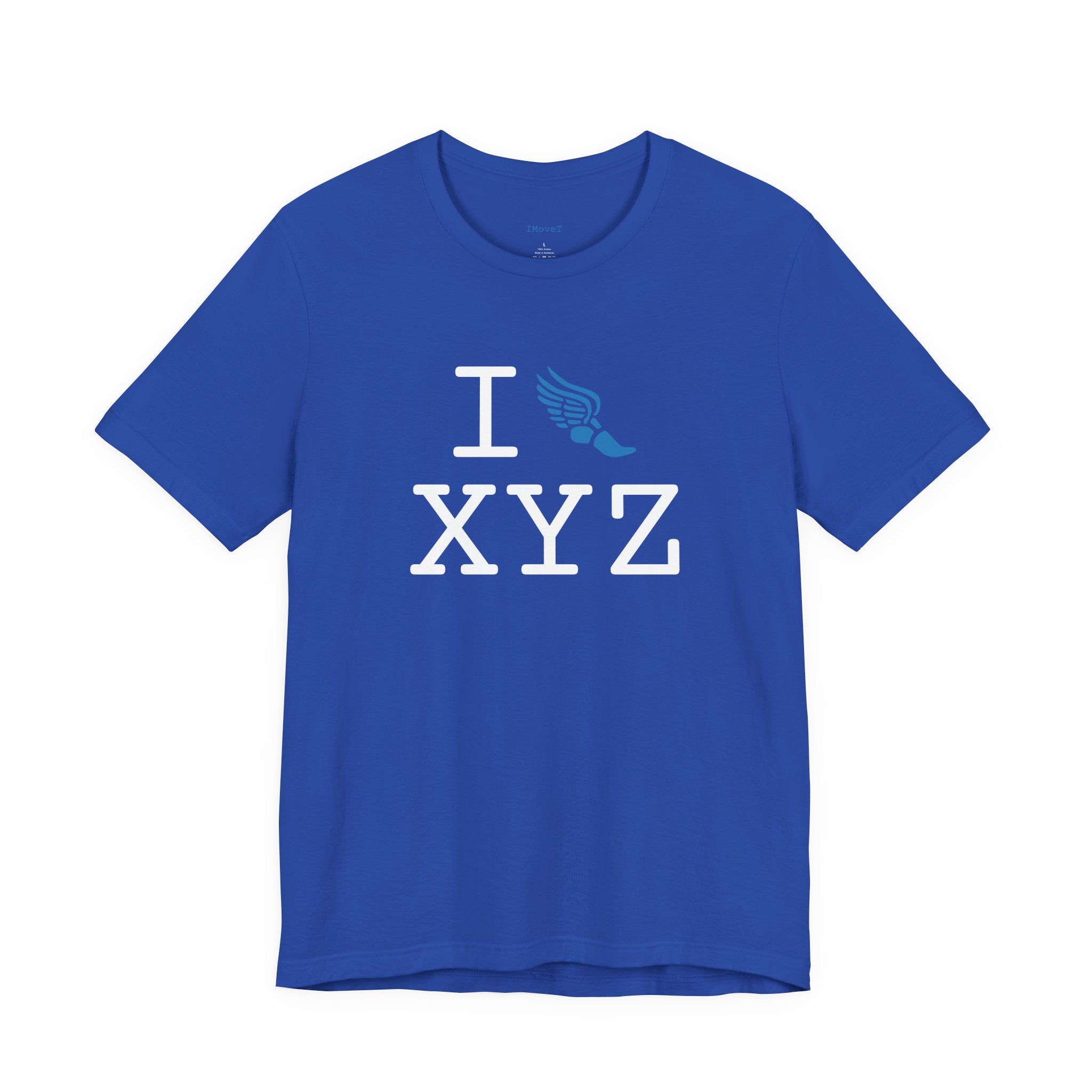 I Run ___ unisex T, light blue logo