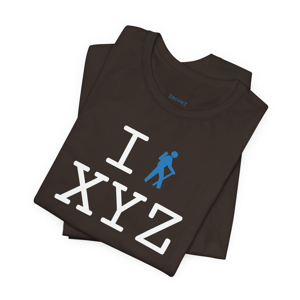 I Hike unisex T, light blue hiker