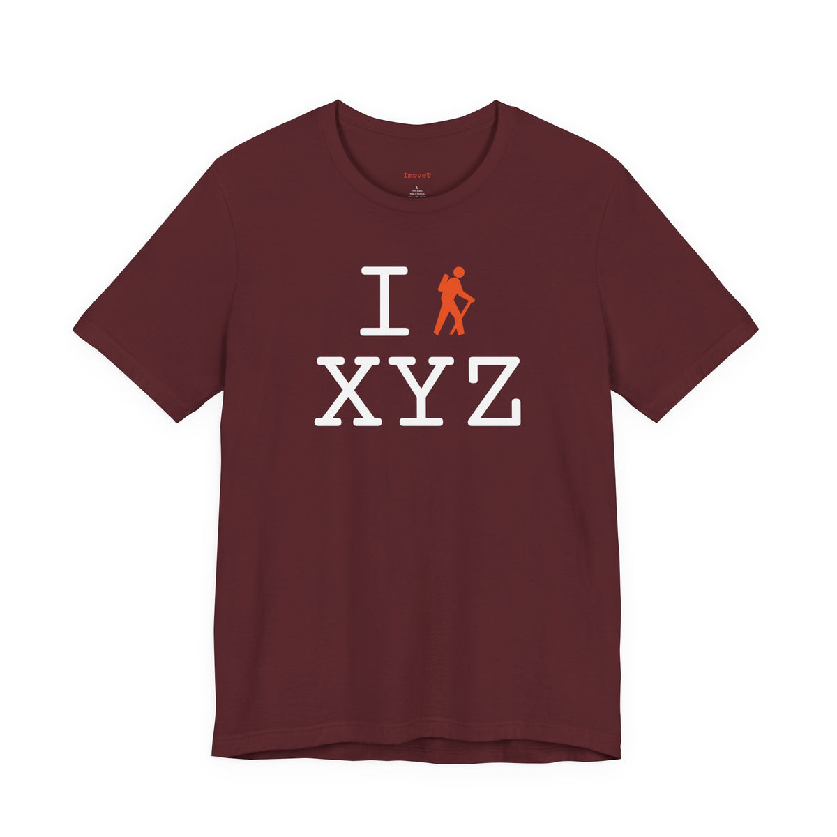 I Hike unisex T, orange hiker
