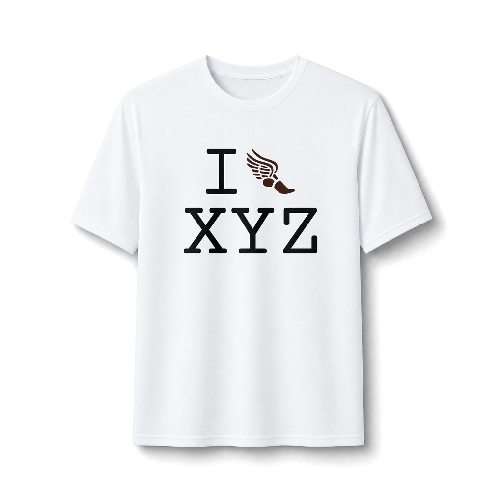 I Run ___ athletic T, brown logo