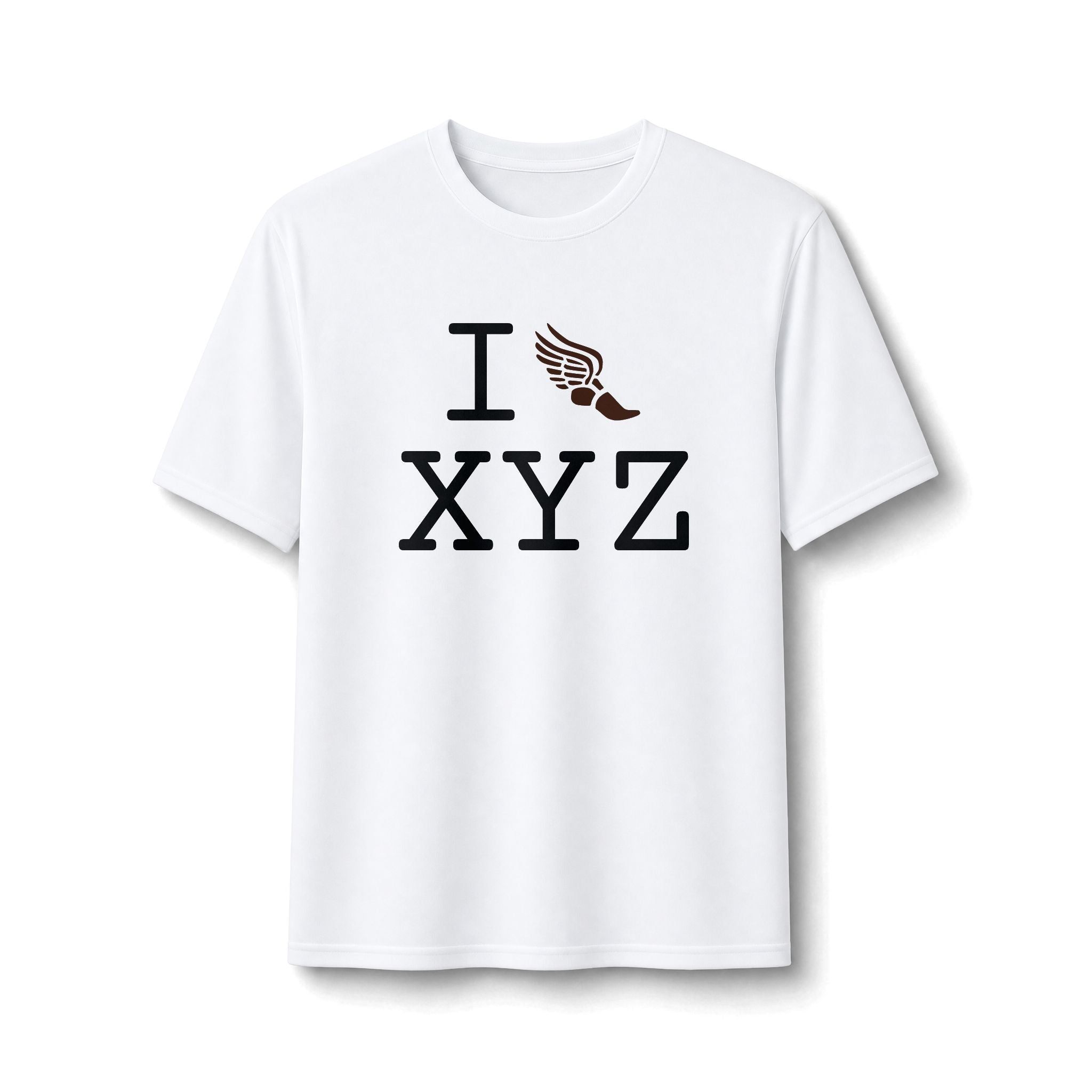 I Run ___ athletic T, brown logo