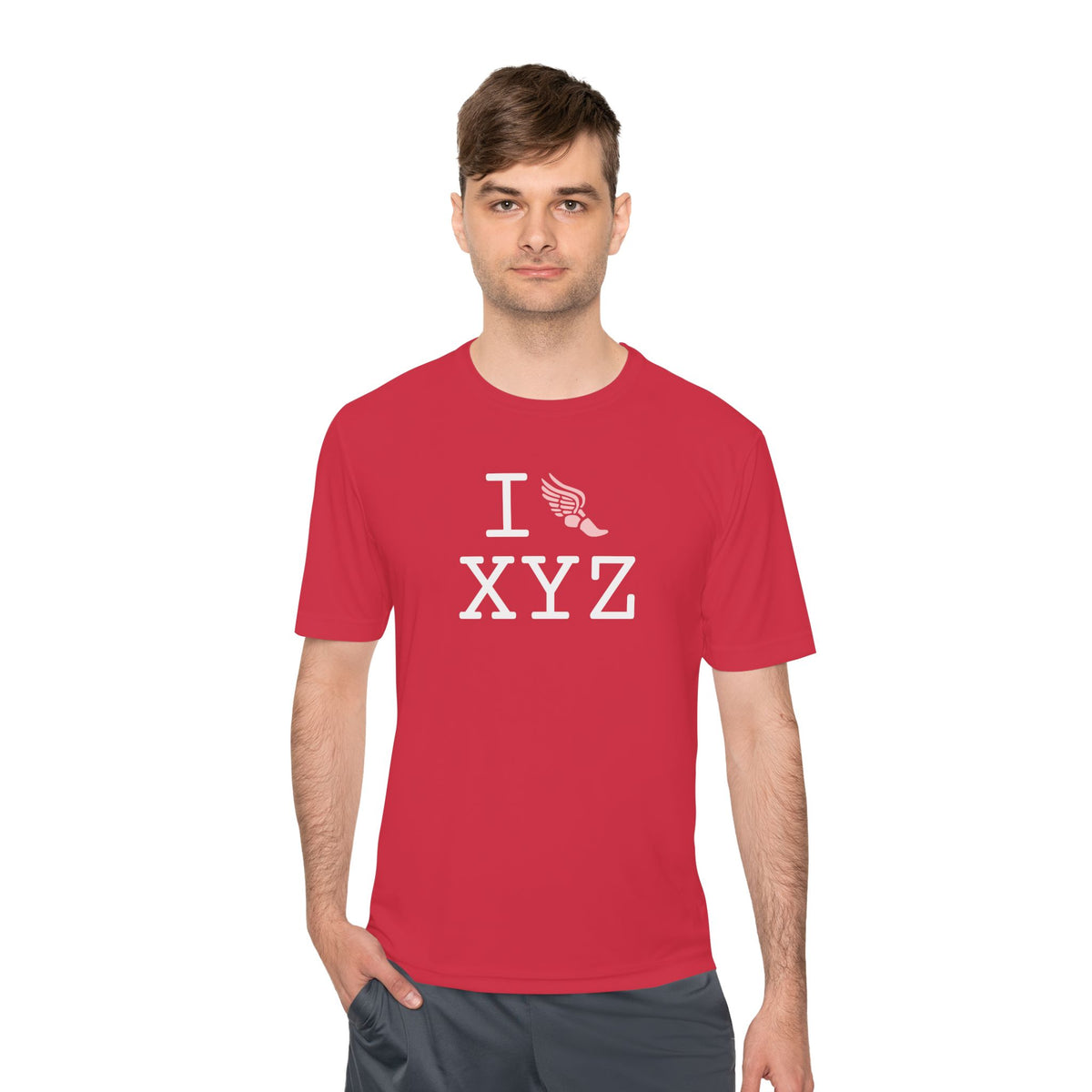 I Run athletic T, pink logo