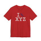I Run unisex T, purple logo