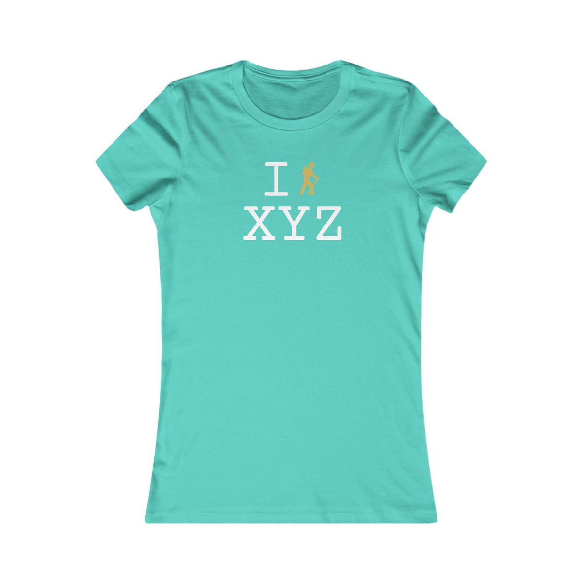 I Hike women's T, gold hiker