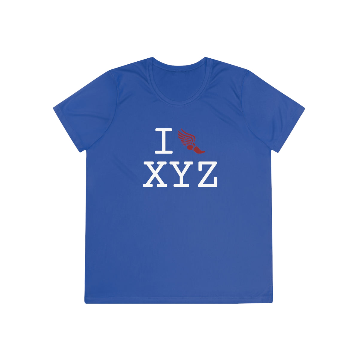 I Run women's athletic T, crimson logo