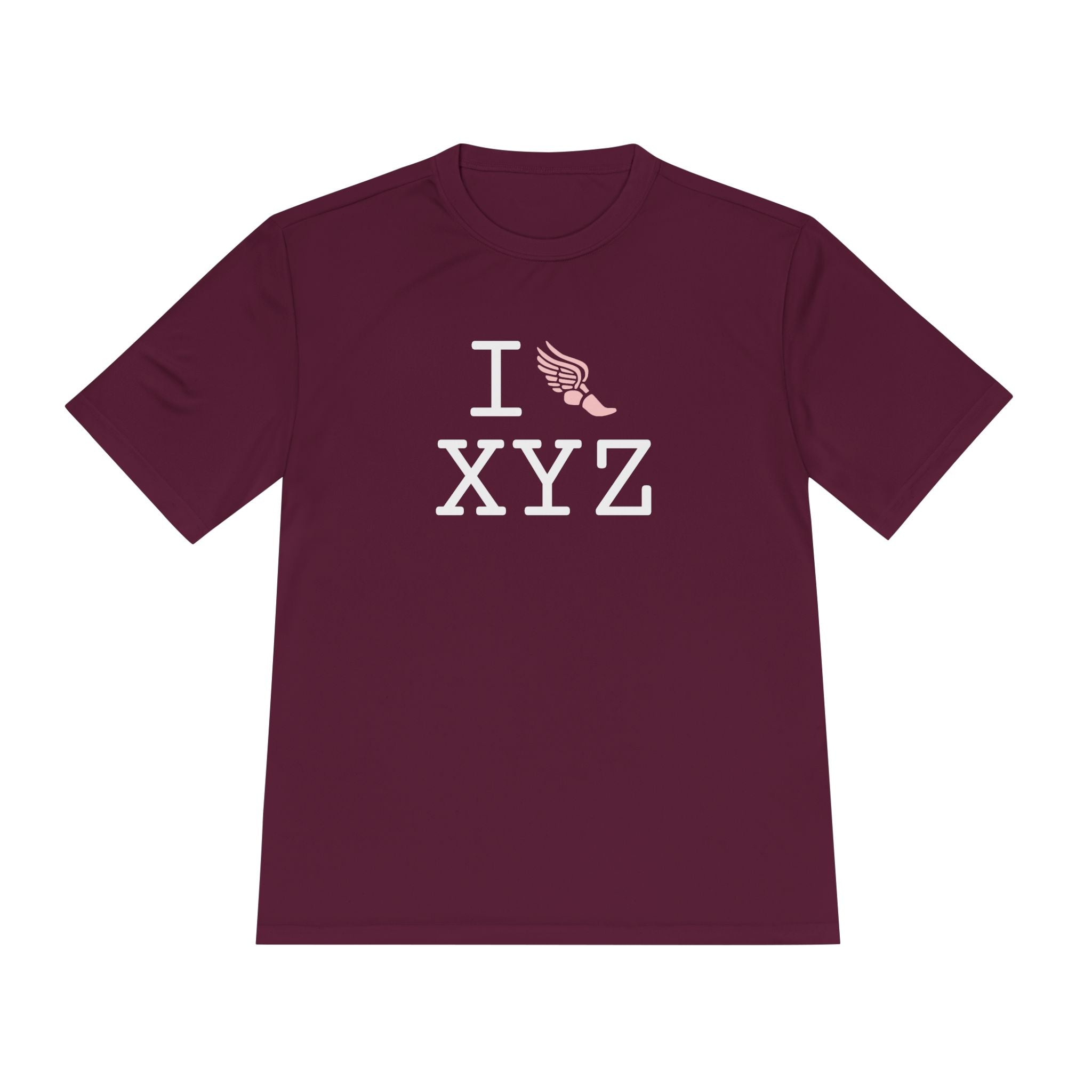 I Run athletic T, pink logo