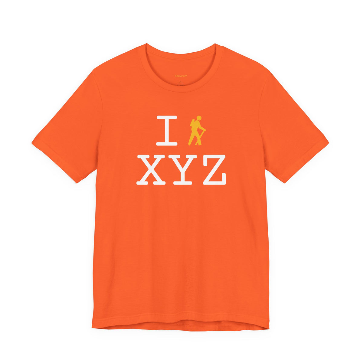 I Hike unisex T, yellow hiker