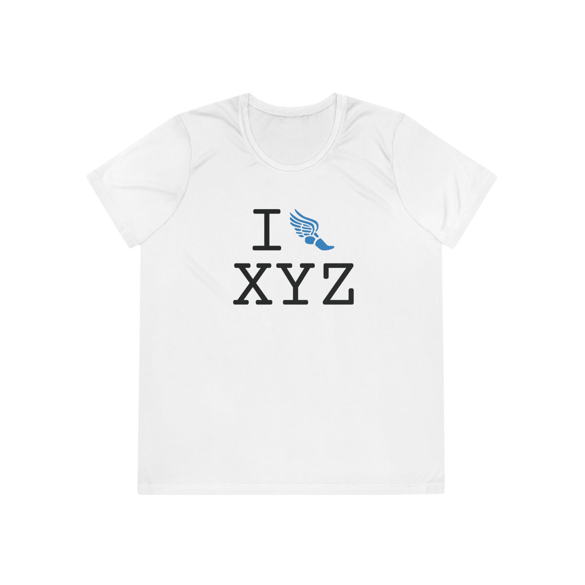 I Run women's athletic T, light blue logo