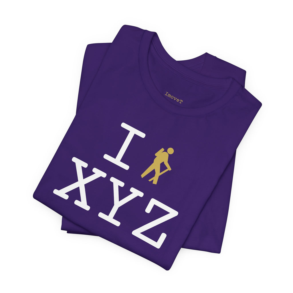 I Hike unisex T, gold hiker