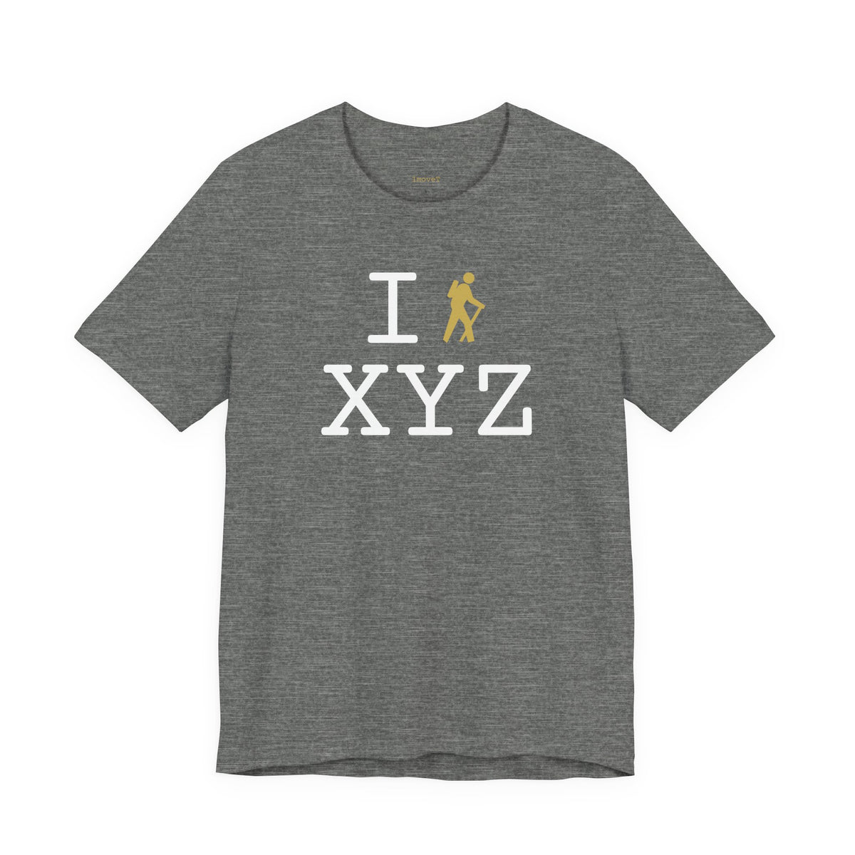 I Hike unisex T, gold hiker
