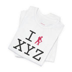 I Hike unisex T, hot pink hiker