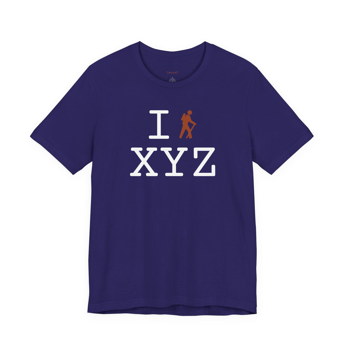 I Hike unisex T, dark orange hiker