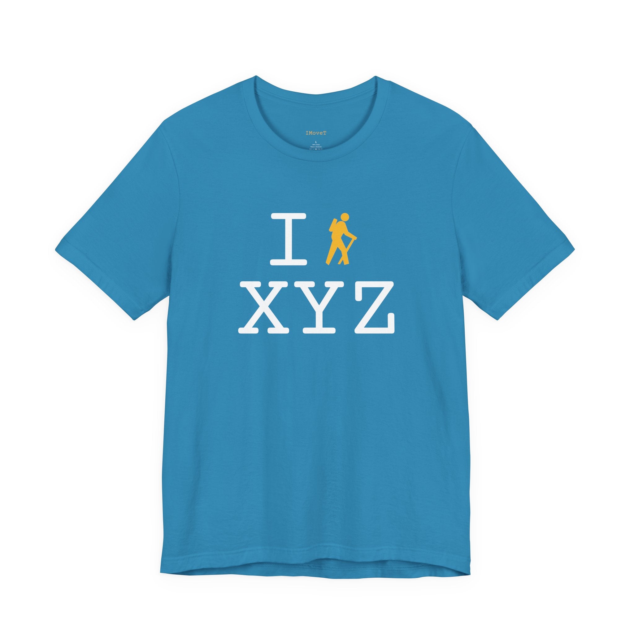 I Hike ___ unisex T, yellow hiker