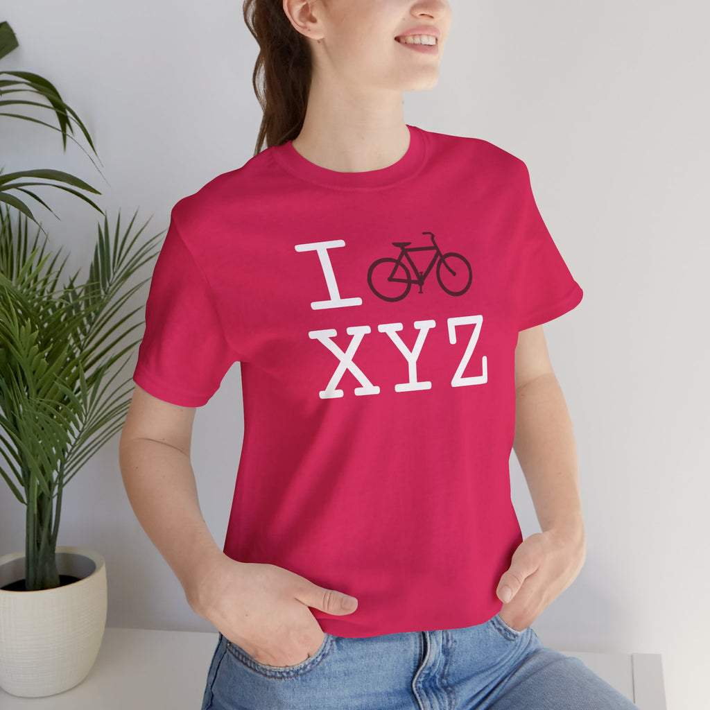 I Bike unisex T, maroon bike