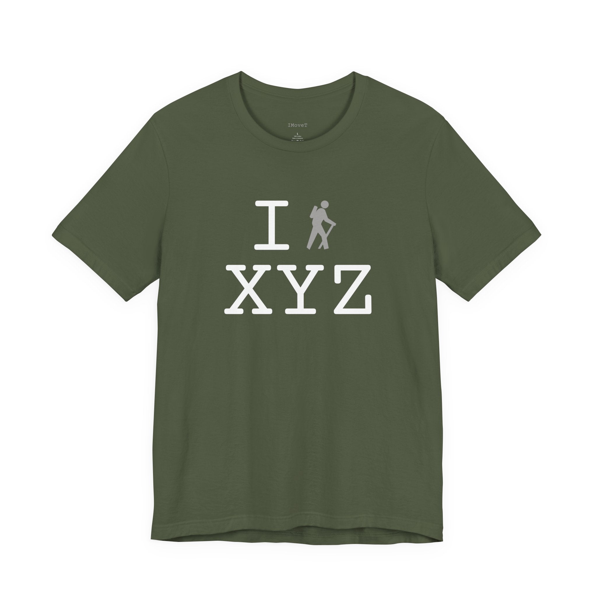 I Hike ___ unisex T, grey hiker