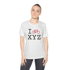 I Bike women's athletic T, crimson bike