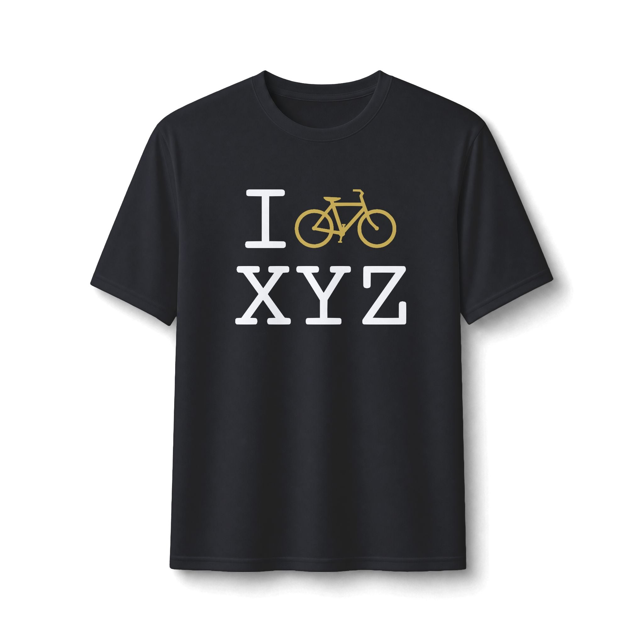 "I Bike ___" athletic T, gold bike