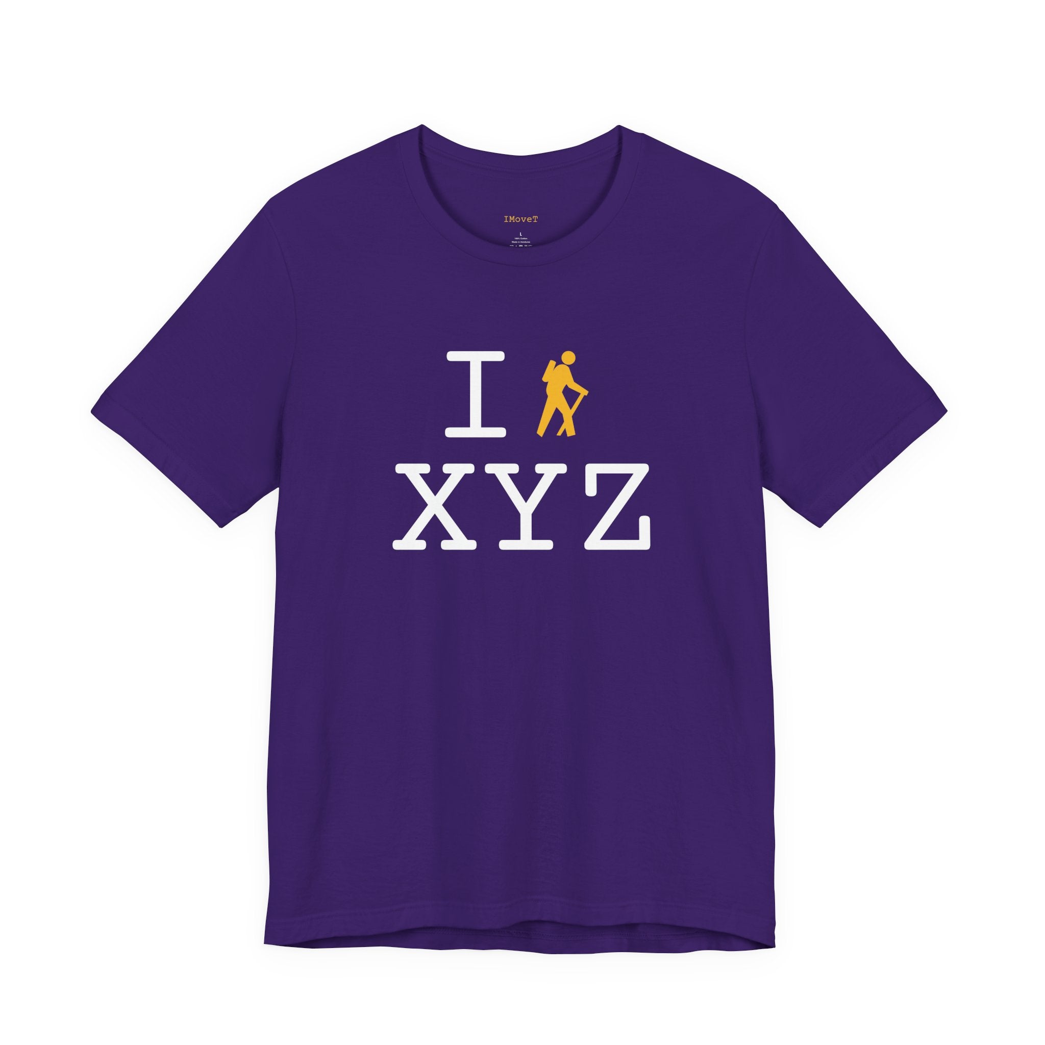 I Hike ___ unisex T, yellow hiker