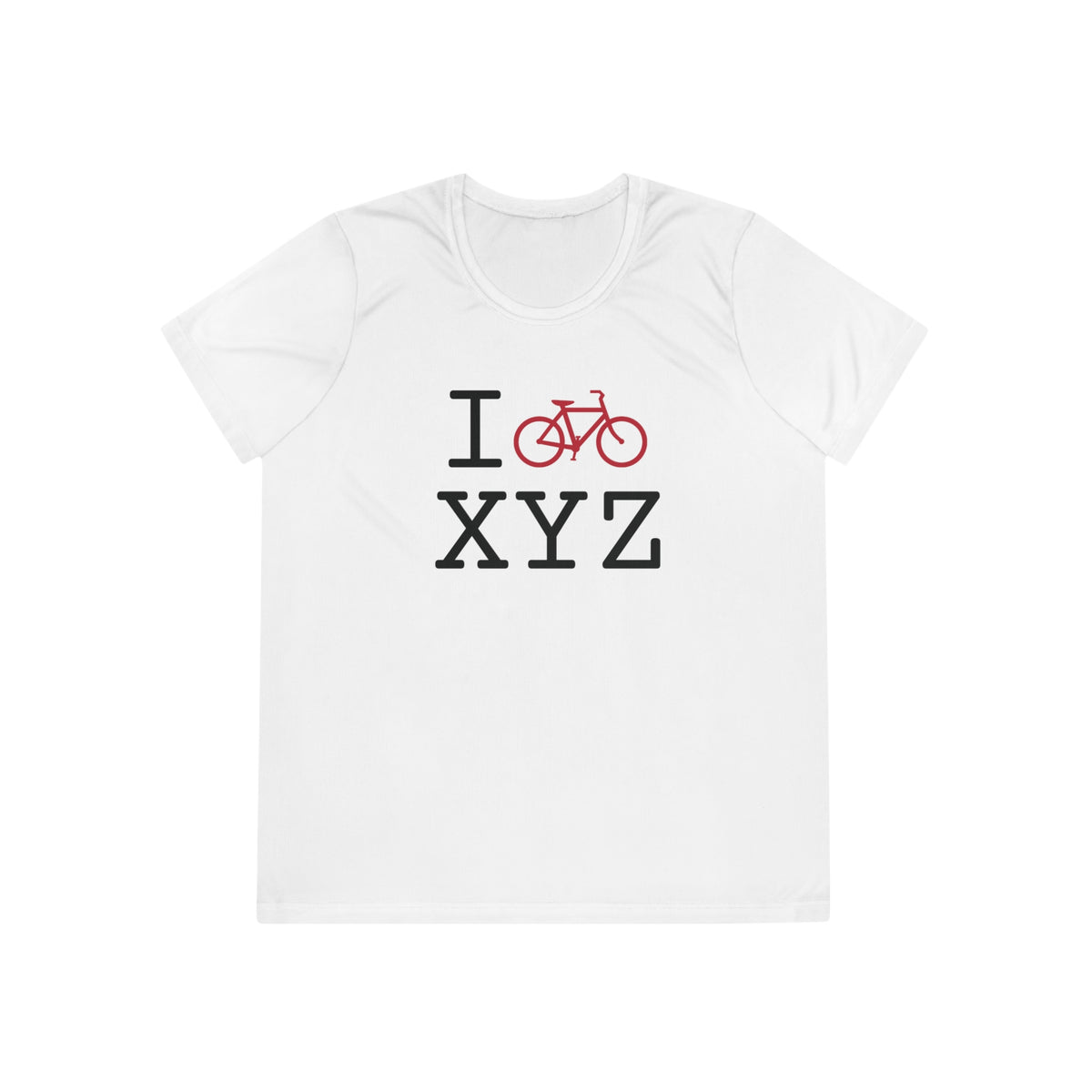 I Bike women's athletic T, crimson bike