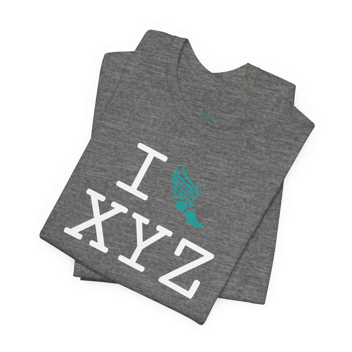 I Run unisex T, teal logo