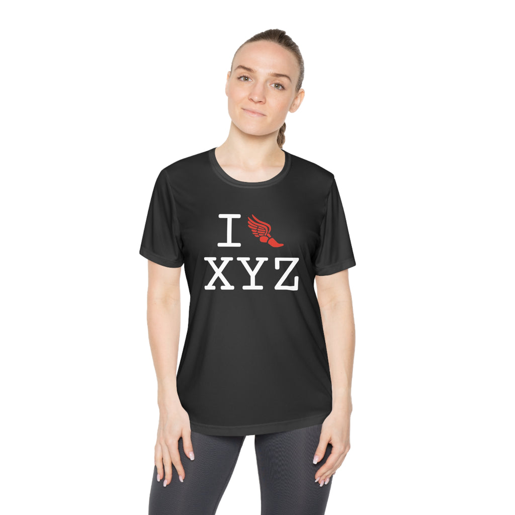 I Run women's athletic T, red logo