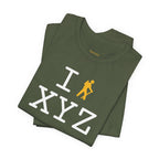 I Hike unisex T, yellow hiker