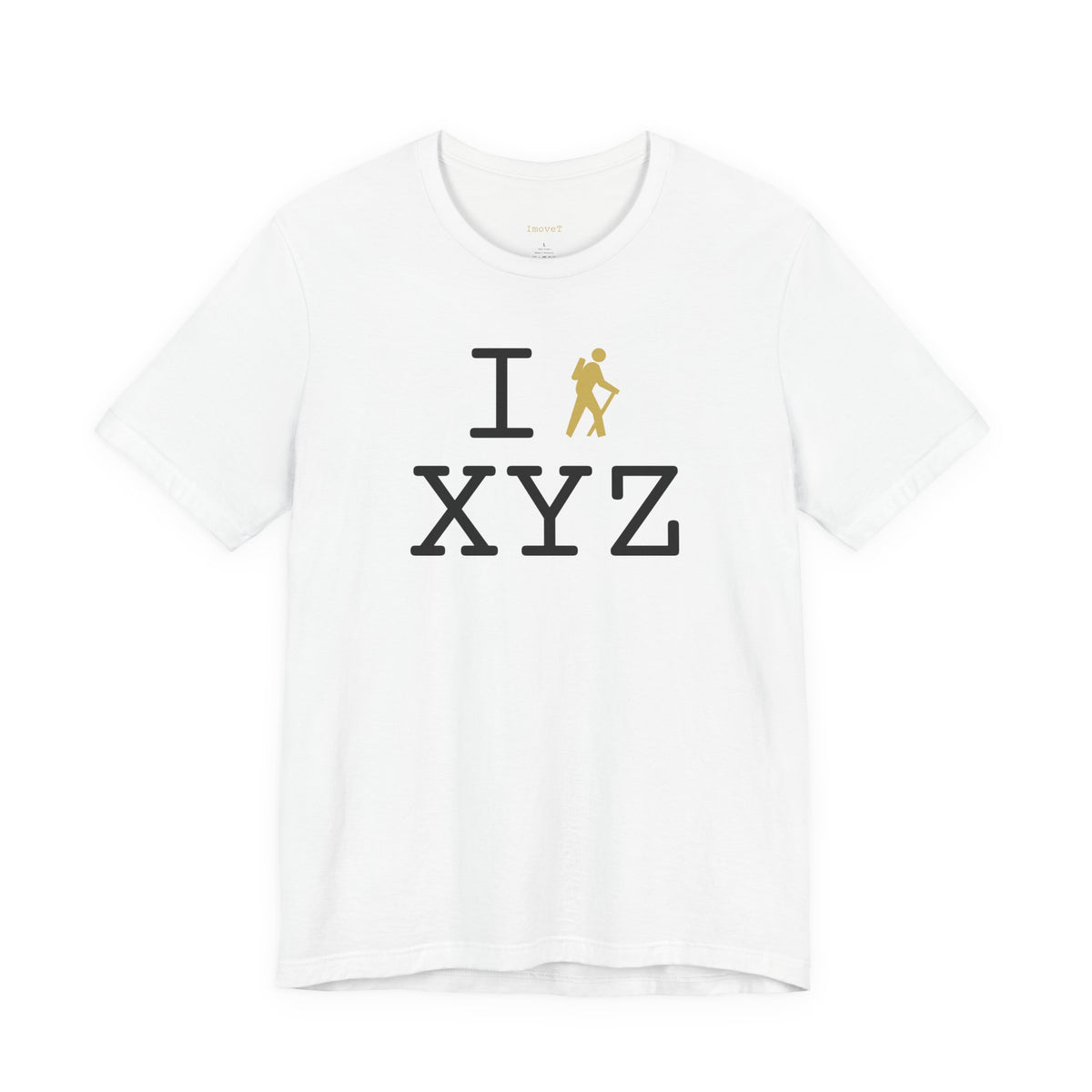 I Hike unisex T, gold hiker