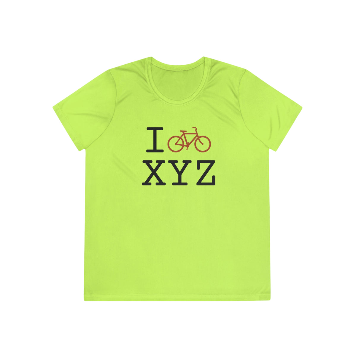 I Bike women's athletic T, dark orange bike
