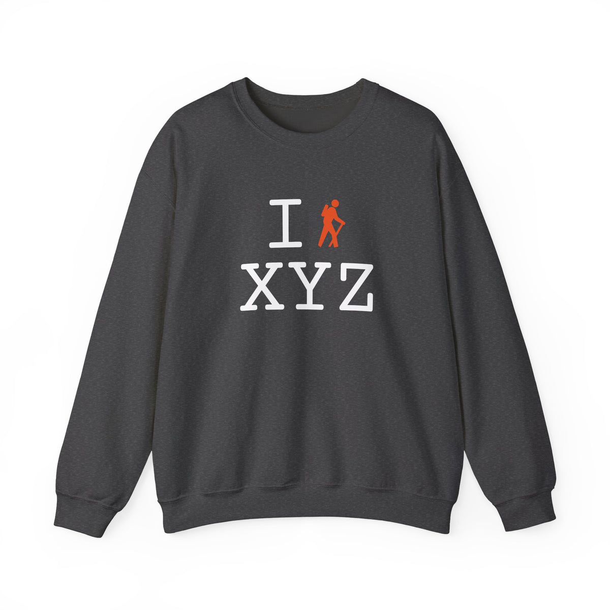 I Hike sweatshirt, orange hiker