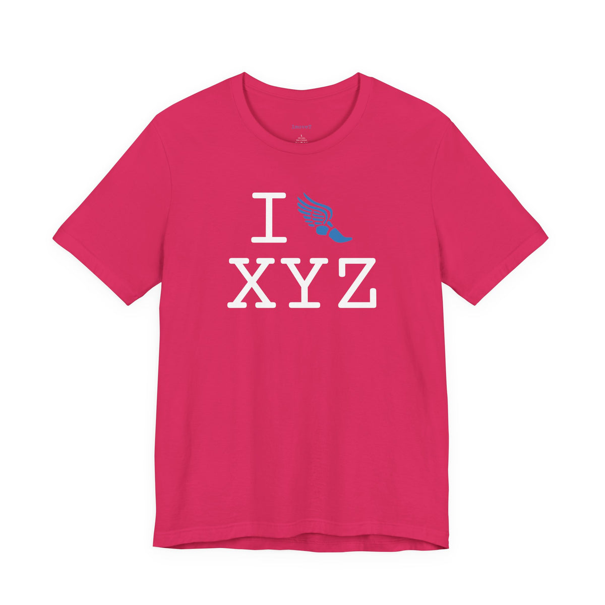 I Run unisex T, light blue logo