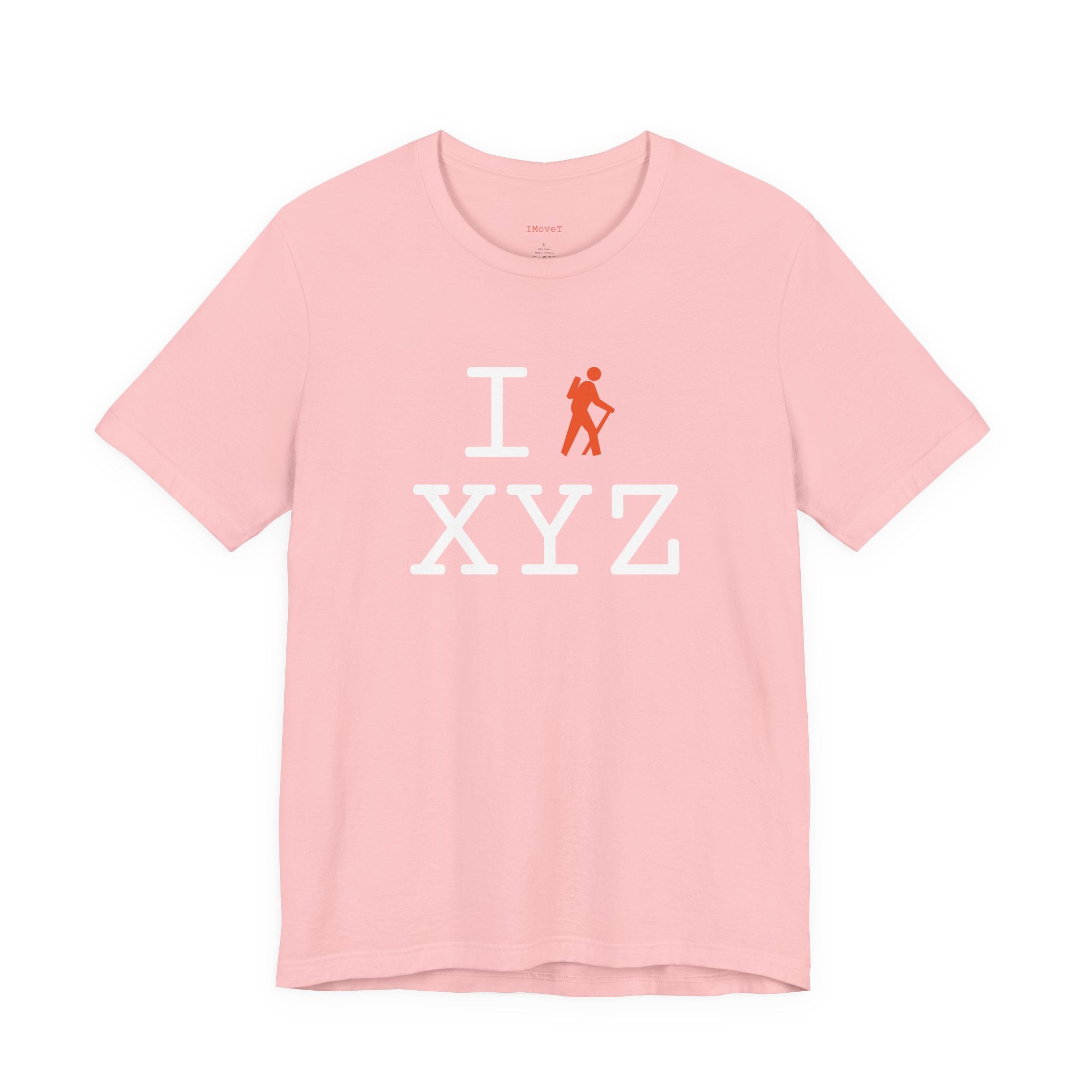 I Hike ___ unisex T, orange hiker