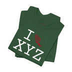 I Run unisex T, crimson logo
